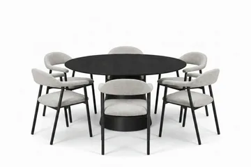 Siena spisegruppe rundt 150 cm sort med 4 Ronja spisestole - Sortbejdset eg - Møbler - Borde - Spisebordssæt
