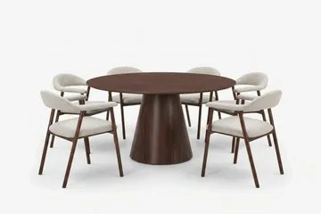 Siena spisegruppe rundt 150 cm valnød med 4 Ronja spisestole - Valnød - Møbler - Borde - Spisebordssæt