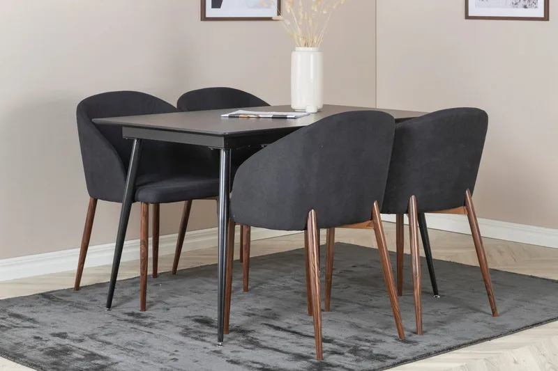Silar Rektangulær Spisegruppe 120-160 cm med 4 Arch Spisestole, sort