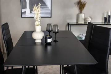 Silar Rektangulær Spisegruppe 120-160 cm med 4 Slim Spisestole - sort - Møbler - Borde - Spisebordssæt