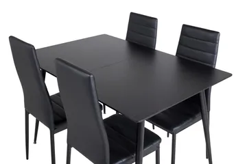 Silar Rektangulær Spisegruppe 120-160 cm med 4 Slim Spisestole - sort - Møbler - Borde - Spisebordssæt