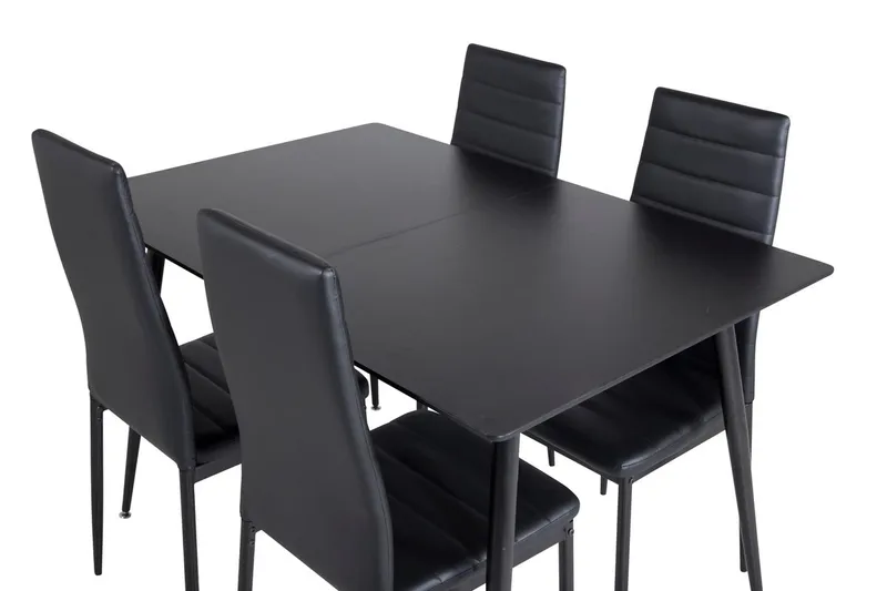 Silar Rektangulær Spisegruppe 120-160 cm med 4 Slim Spisestole - sort - Møbler - Borde - Spisebordssæt