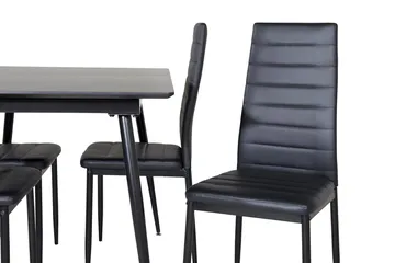 Silar Rektangulær Spisegruppe 120-160 cm med 4 Slim Spisestole - sort - Møbler - Borde - Spisebordssæt