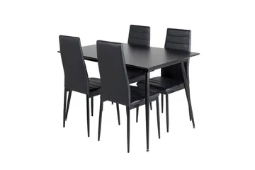 Silar Rektangulær Spisegruppe 120-160 cm med 4 Slim Spisestole - sort - Møbler - Borde - Spisebordssæt