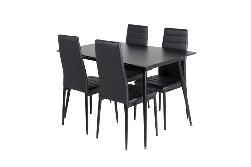 Silar Rektangulær Spisegruppe 120-160 cm med 4 Slim Spisestole - sort - Møbler - Borde - Spisebordssæt