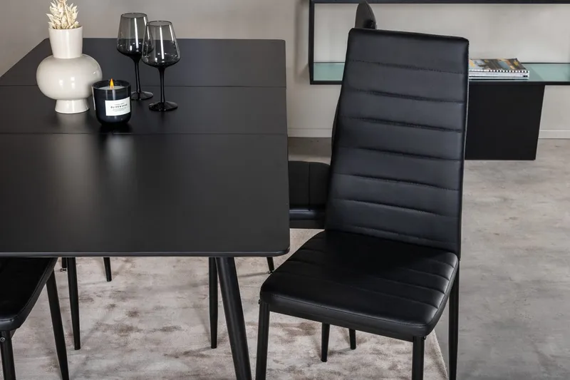 Silar Rektangulær Spisegruppe 120-160 cm med 4 Slim Spisestole - sort - Møbler - Borde - Spisebordssæt