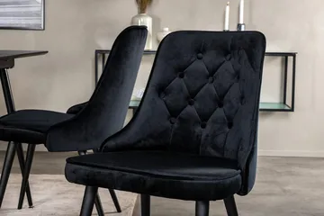Silar Rektangulær Spisegruppe 120-160 cm med 4 Velvet Deluxe Spisestole - sort - Møbler - Borde - Spisebordssæt