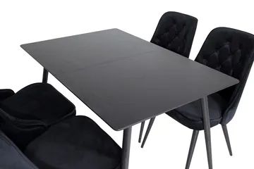 Silar Rektangulær Spisegruppe 120-160 cm med 4 Velvet Deluxe Spisestole - sort - Møbler - Borde - Spisebordssæt