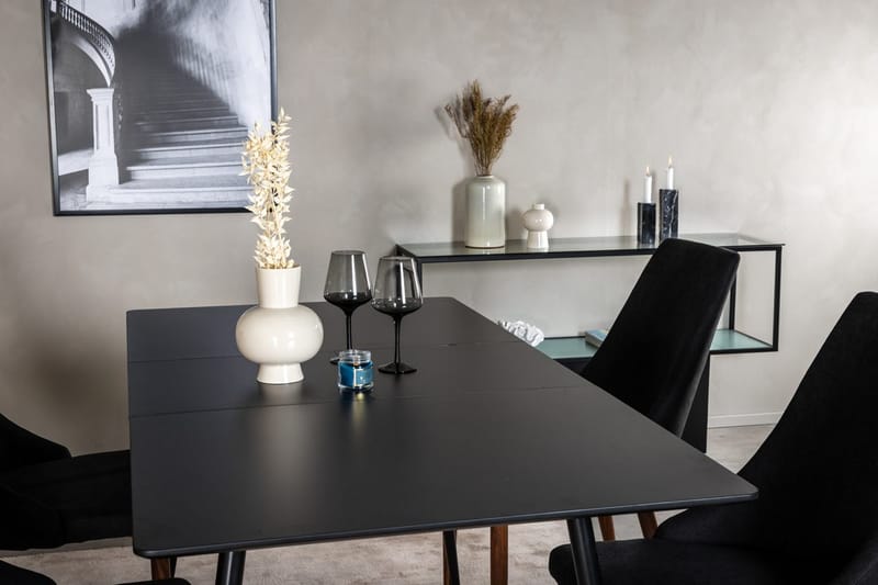 Silar rektangulært spisebordssæt 120-160 cm med 4 Leone spisebordsstole - sort - Møbler - Borde - Spisebordssæt