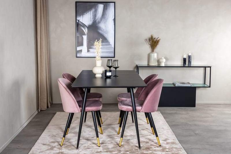 Silar rektangulært spisebordssæt 120-160 cm med 4 Velvet spisebordsstole, gammelrosa