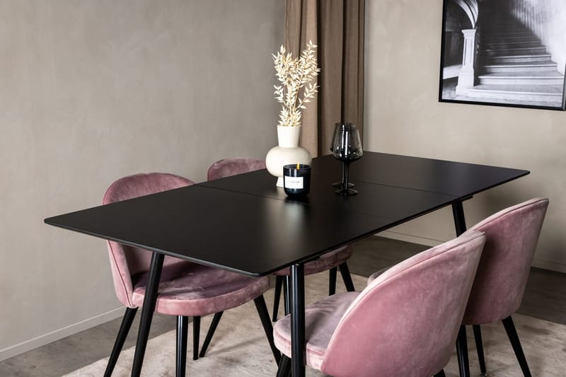 Silar rektangulært spisebordssæt 120-160 cm med 4 Velvet spisebordsstole - gammelrosa - Møbler - Borde - Spisebordssæt