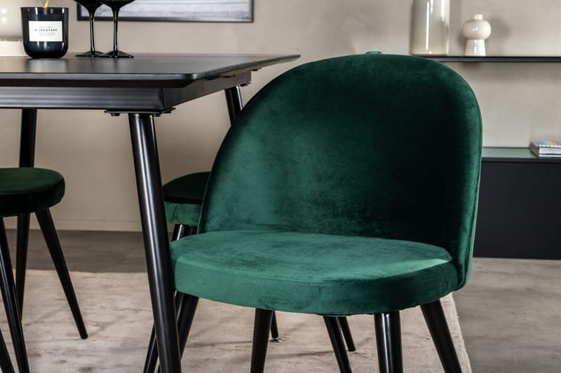 Silar rektangulært spisebordssæt 120-160 cm med 4 Velvet spisebordsstole - grøn - Møbler - Borde - Spisebordssæt