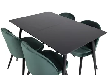 Silar rektangulært spisebordssæt 120-160 cm med 4 Velvet spisebordsstole - grøn - Møbler - Borde - Spisebordssæt