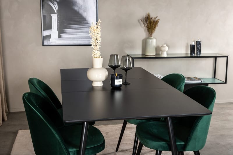 Silar rektangulært spisebordssæt 120-160 cm med 4 Velvet spisebordsstole - grøn - Møbler - Borde - Spisebordssæt