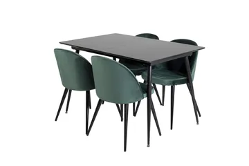 Silar rektangulært spisebordssæt 120-160 cm med 4 Velvet spisebordsstole - grøn - Møbler - Borde - Spisebordssæt
