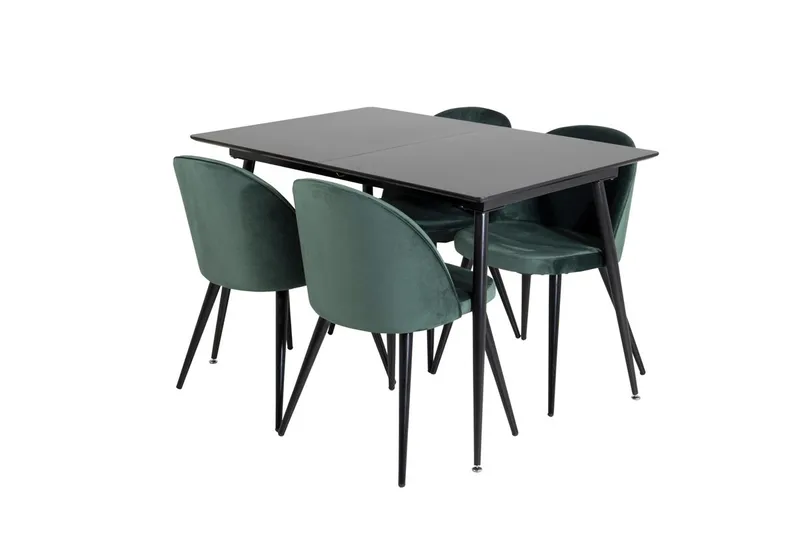 Silar rektangulært spisebordssæt 120-160 cm med 4 Velvet spisebordsstole - grøn - Møbler - Borde - Spisebordssæt