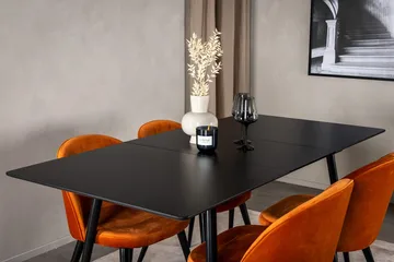 Silar rektangulært spisebordssæt 120-160 cm med 4 Velvet spisebordsstole - rustorange - Møbler - Borde - Spisebordssæt