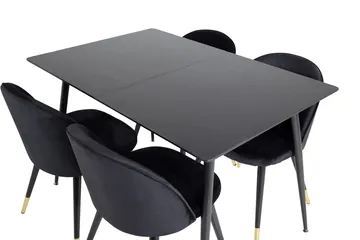 Silar rektangulært spisebordssæt 120-160 cm med 4 Velvet spisebordsstole - sort - Møbler - Borde - Spisebordssæt