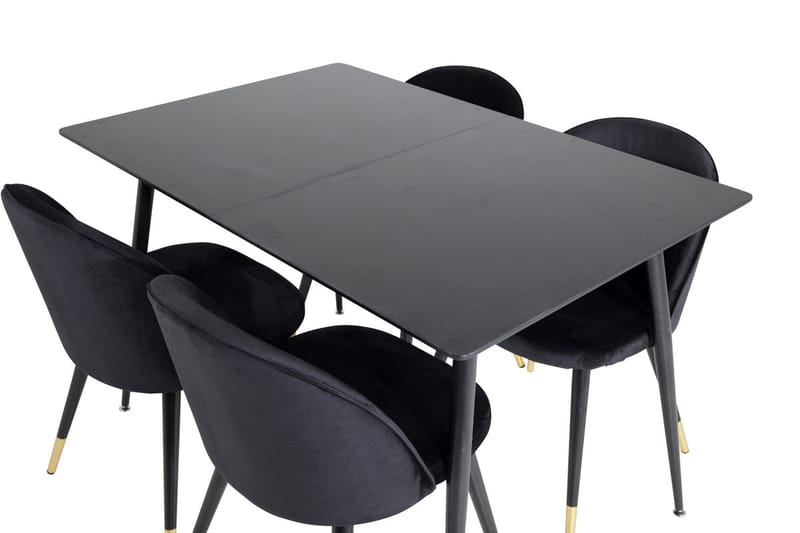 Silar rektangulært spisebordssæt 120-160 cm med 4 Velvet spisebordsstole - sort - Møbler - Borde - Spisebordssæt