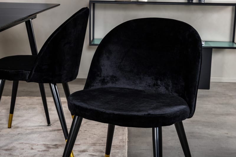Silar rektangul ært spisebordssæt 120-160 cm med 4 Velvet spisebordsstole - sort - Møbler - Borde - Spisebordssæt