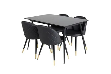 Silar rektangulært spisebordssæt 120-160 cm med 4 Velvet spisebordsstole - sort - Møbler - Borde - Spisebordssæt