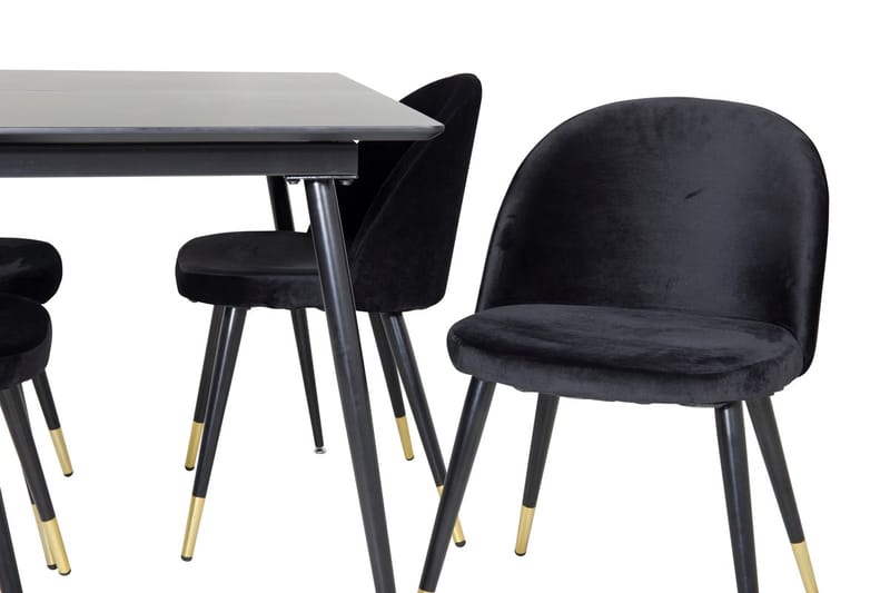 Silar rektangulært spisebordssæt 120-160 cm med 4 Velvet spisebordsstole - sort - Møbler - Borde - Spisebordssæt