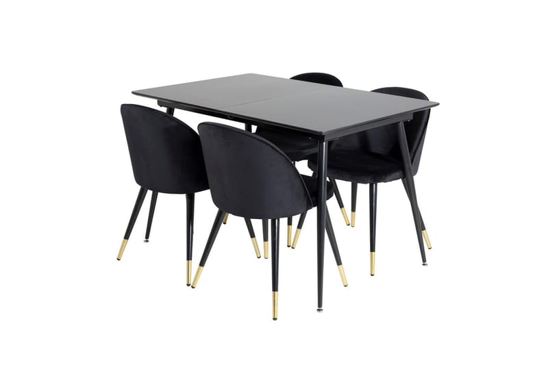 Silar rektangulært spisebordssæt 120-160 cm med 4 Velvet spisebordsstole - sort - Møbler - Borde - Spisebordssæt