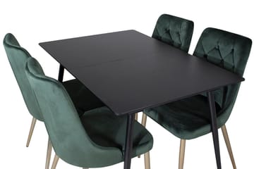 Silar spisebordssæt med udtræk 120 cm rektangulært med 4 Velvet Deluxe-stole - Sort/Guld/Grøn - Møbler - Borde - Spisebordssæt