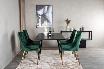 Silar spisebordssæt med udtræk 120 cm rektangulært med 4 Velvet Deluxe-stole - Sort/Guld/Grøn - Møbler - Borde - Spisebordssæt
