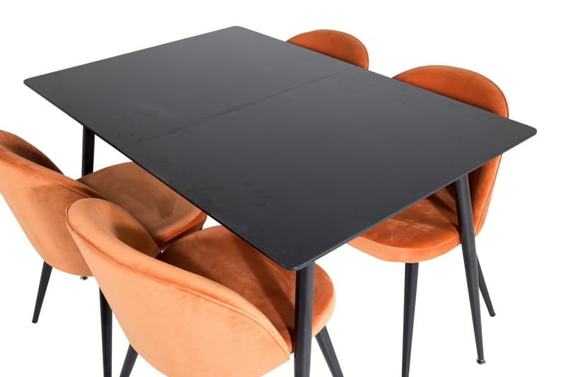 Silar Spisebordssæt Udvideligt 120 cm Rektangulær med 4 Velvet Stole - Svart - Møbler - Borde - Spisebordssæt