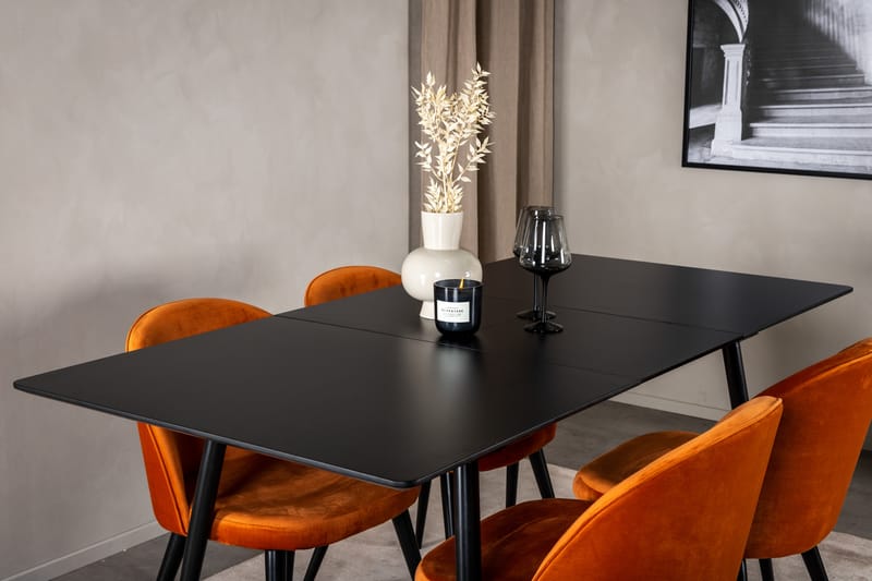 Silar Spisebordssæt Udvideligt 120 cm Rektangulær med 4 Velvet Stole - Svart - Møbler - Borde - Spisebordssæt
