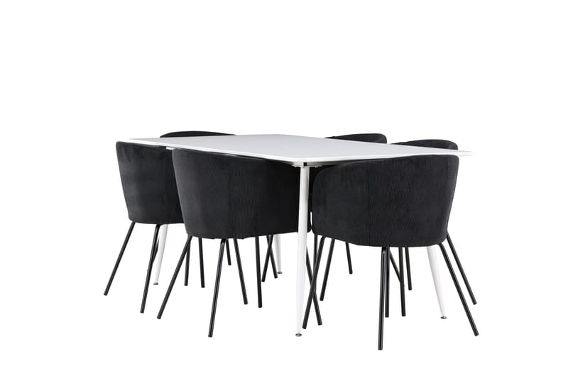 Silar Spisegruppe 180 cm Rektangulær med 6 Berit stole - Hvit/Svart - Møbler - Borde - Spisebordssæt