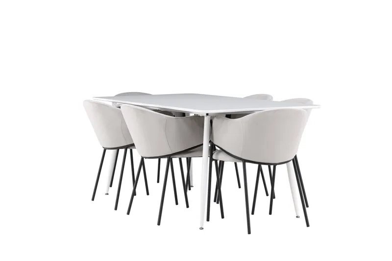 Silar Spisegruppe 180 cm Rektangulær med 6 Evelina stole, Hvit/Grå