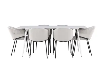Silar Spisegruppe 180 cm Rektangulær med 6 Evelina stole - Hvit/Grå - Møbler - Borde - Spisebordssæt