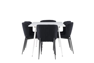 Silar Spisegruppe 180 cm Rektangulær med 6 Modesto stole - Hvit/Svart - Møbler - Borde - Spisebordssæt