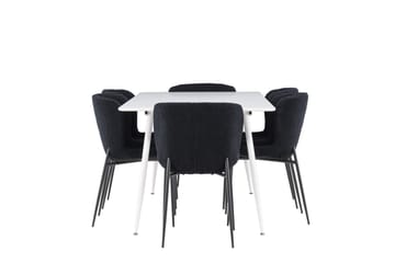 Silar Spisegruppe 180 cm Rektangulær med 6 Modesto stole - Hvit/Svart - Møbler - Borde - Spisebordssæt