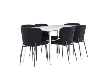 Silar Spisegruppe 180 cm Rektangulær med 6 Modesto stole - Hvit/Svart - Møbler - Borde - Spisebordssæt
