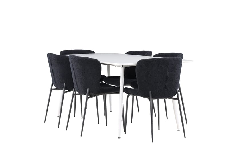 Silar Spisegruppe 180 cm Rektangulær med 6 Modesto stole, Hvit/Svart