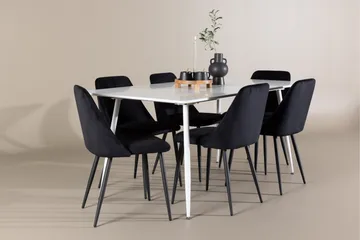 Silar Spisegruppe 180 cm Rektangulær med 6 Night stole - Hvit/Svart - Møbler - Borde - Spisebordssæt