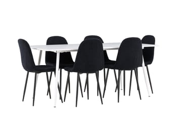 Silar Spisegruppe 180 cm Rektangulær med 6 Polar stole - Hvit/Svart - Møbler - Borde - Spisebordssæt