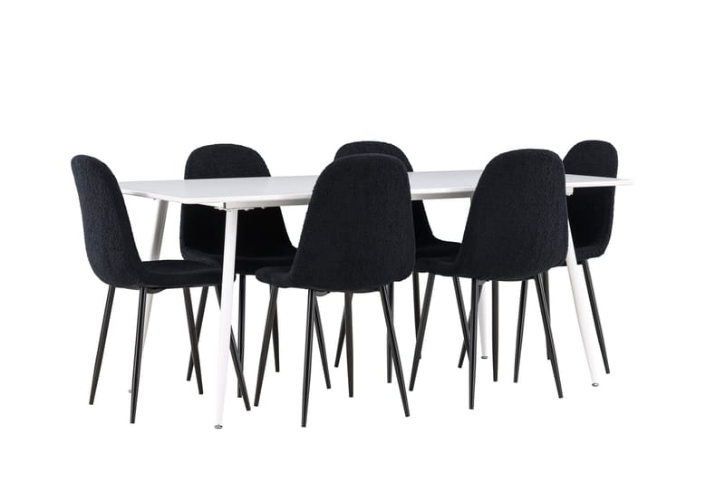 Silar Spisegruppe 180 cm Rektangulær med 6 Polar stole - Hvit/Svart - Møbler - Borde - Spisebordssæt