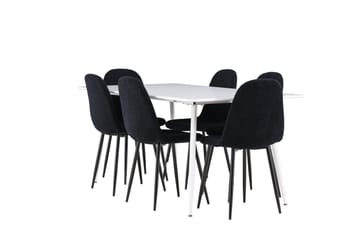 Silar Spisegruppe 180 cm Rektangulær med 6 Polar stole - Hvit/Svart - Møbler - Borde - Spisebordssæt