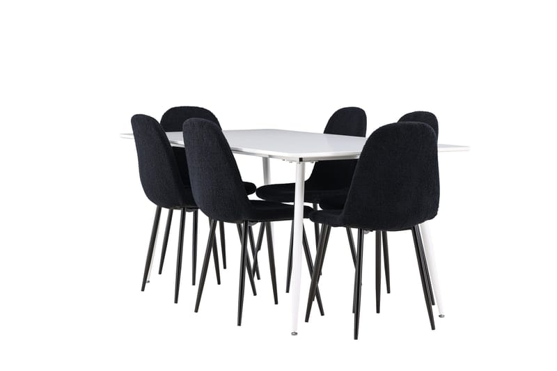 Silar Spisegruppe 180 cm Rektangulær med 6 Polar stole - Hvit/Svart - Møbler - Borde - Spisebordssæt