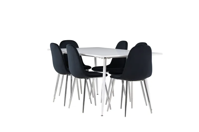 Silar Spisegruppe 180 cm Rektangulær med 6 Polar stole, Hvit/Svart