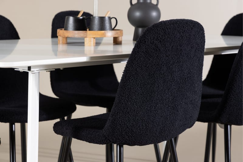 Silar Spisegruppe 180 cm Rektangulær med 6 Polar stole - Hvit/Svart - Møbler - Borde - Spisebordssæt