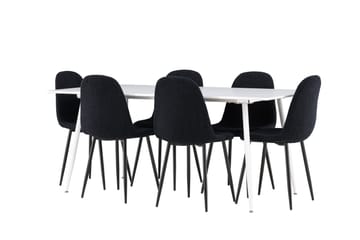 Silar Spisegruppe 180 cm Rektangulær med 6 Polar stole - Hvit/Svart - Møbler - Borde - Spisebordssæt