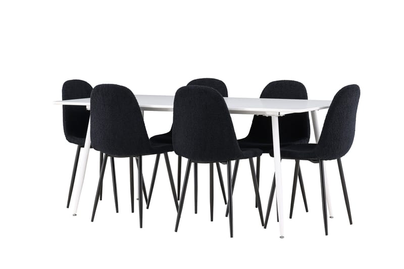 Silar Spisegruppe 180 cm Rektangulær med 6 Polar stole - Hvit/Svart - Møbler - Borde - Spisebordssæt