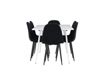 Silar Spisegruppe 180 cm Rektangulær med 6 Polar stole - Hvit/Svart - Møbler - Borde - Spisebordssæt