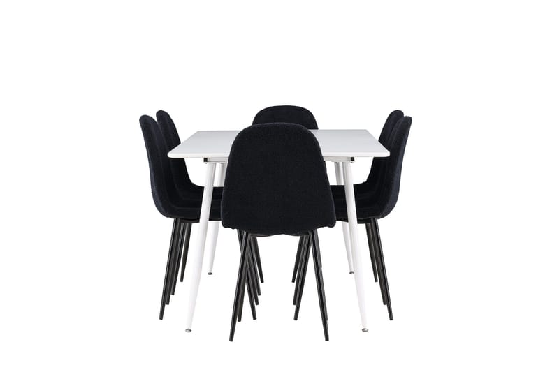 Silar Spisegruppe 180 cm Rektangulær med 6 Polar stole - Hvit/Svart - Møbler - Borde - Spisebordssæt