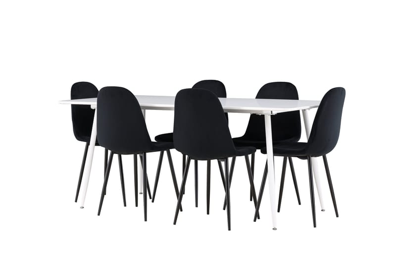 Silar Spisegruppe 180 cm Rektangulær med 6 Polar stole - Hvit/Svart - Møbler - Borde - Spisebordssæt
